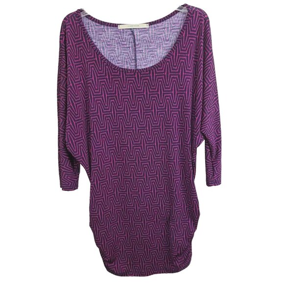 41Hawthorn Stitch Fix Womens Tunic Top Large Pink Navy Printed Dolman Ruched - Picture 1 of 6